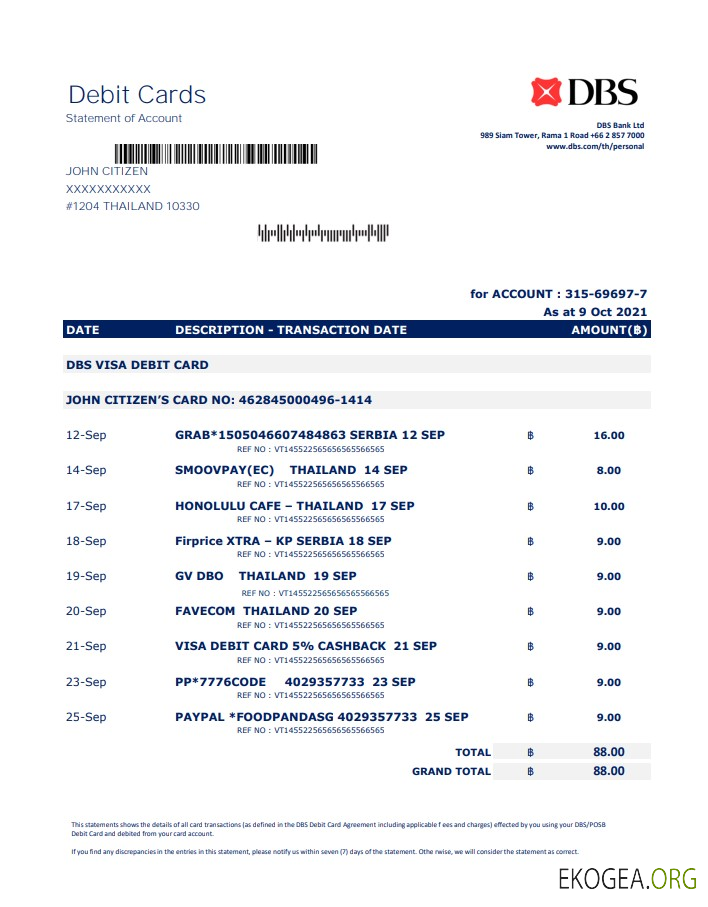 Banque DBS de Thaïlande Excel PDF